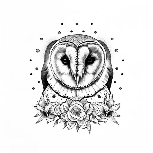 Barn Owl With Flowers