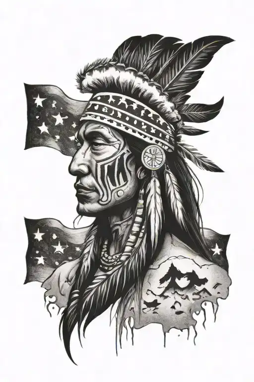 American Native With Flag Waving