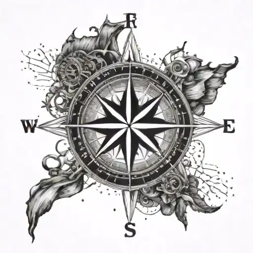 A Compass Rose With Coordinates Leading To Bretagne Surrounded By Maritime Elements