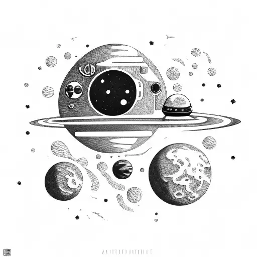 Astronaut Floating Among Planets