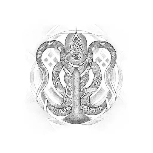 Create A Dotwork Tattoo Featuring The Ikenga Alusi Symbol And A Snake