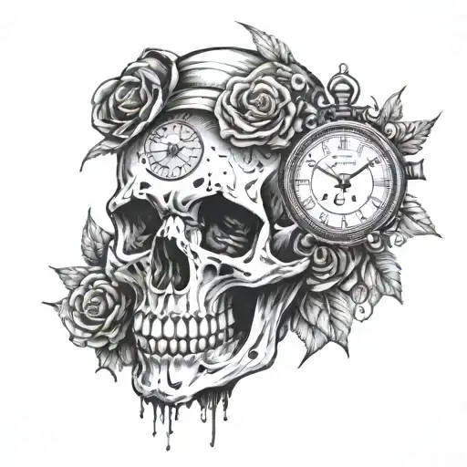 A Skull Wearing A Clock Necklace