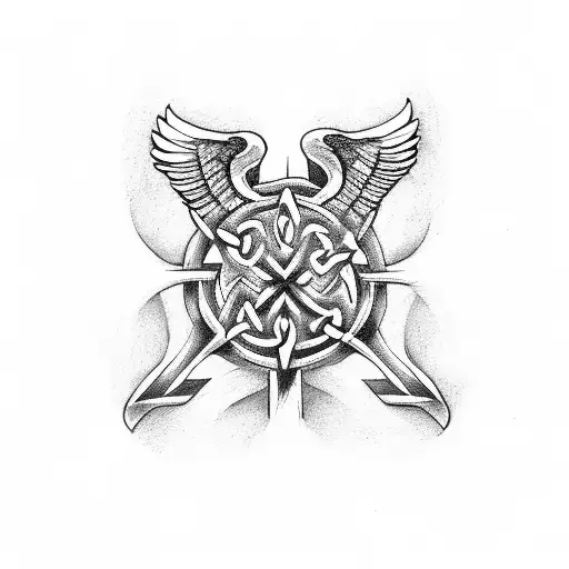 Celtic Cross With Heartbeat And Eagles Wings