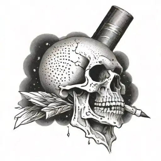 Simple Skull With Pencil In Its Mouth Open