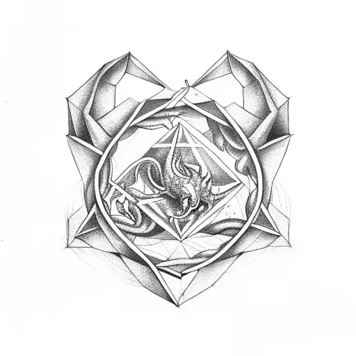 Penrose Triangle With An Ouroboros Dragon Around It