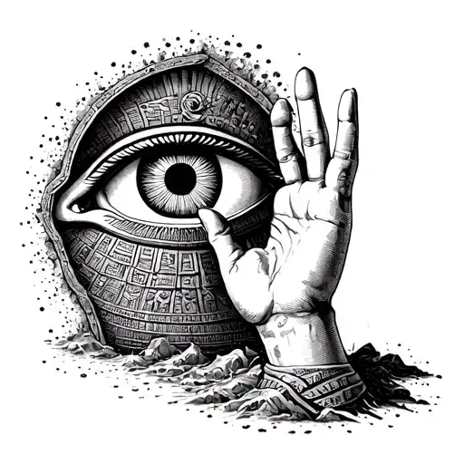 A Hand Emerging From A Grave And The Eye Of Rah Egyptian God