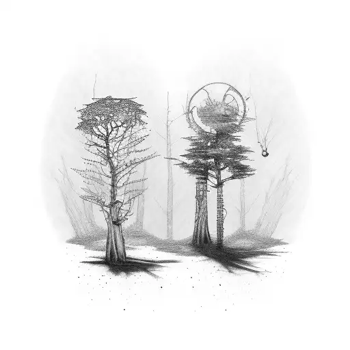 Two Trees With Skeleton Trunks Dead