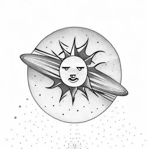 Surfer On Calm Water With Sun