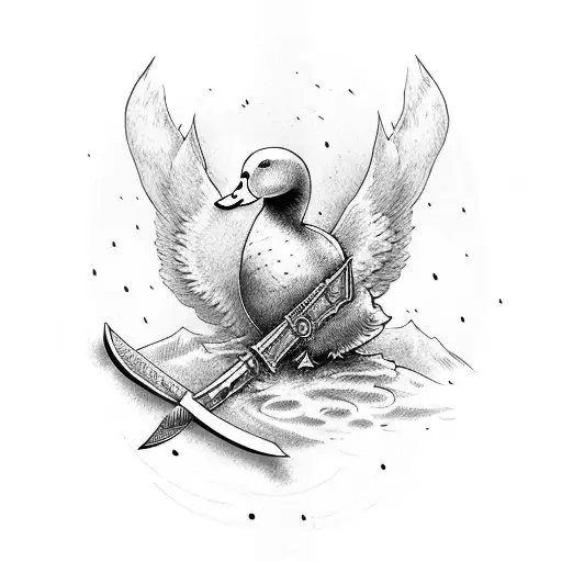 A Duck With A Sword And Night Armor Sitting On A Tank