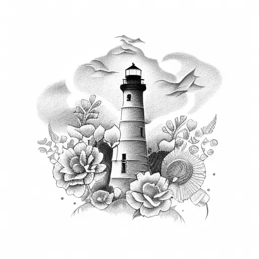 Lighthouse With Flowers Under