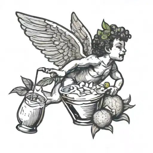 Cupid Flying While Drinking Coconut Cocktail