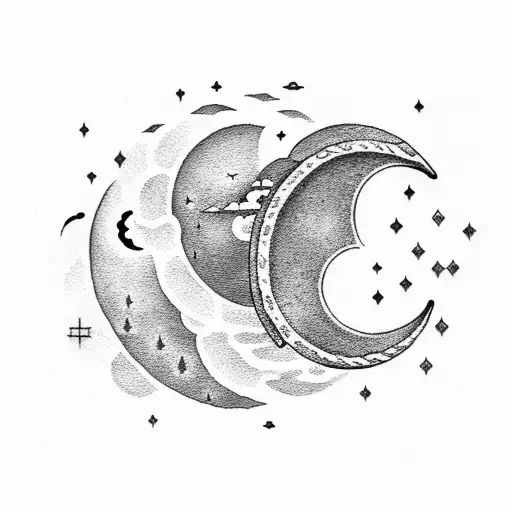 Cloudy Night With A Crescent Moon And Starts