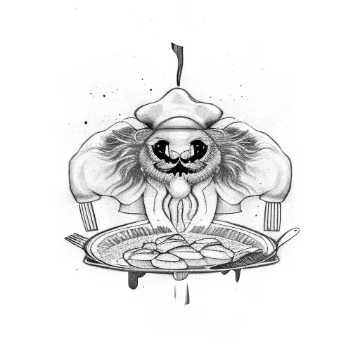 Black And White Food Images Surrounding A Chef's Knife