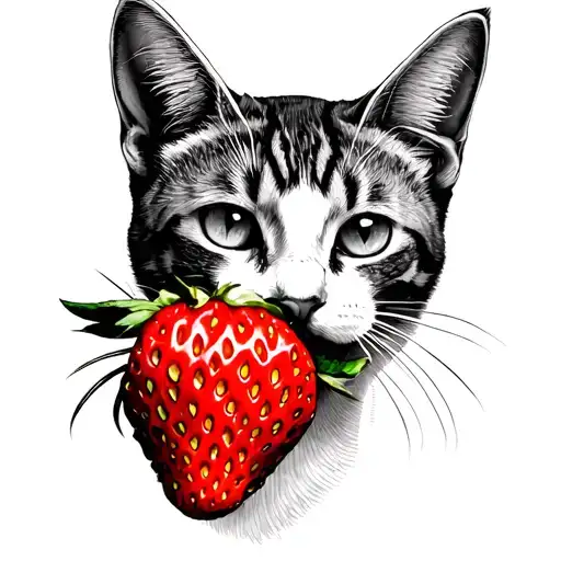 Cat Eating Strawberry