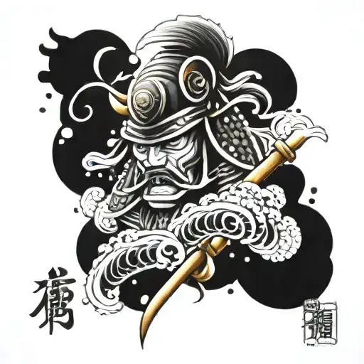 Blend Traditional Japanese Waves With Samurai Helmet Designs In The Leg Half Sleeve