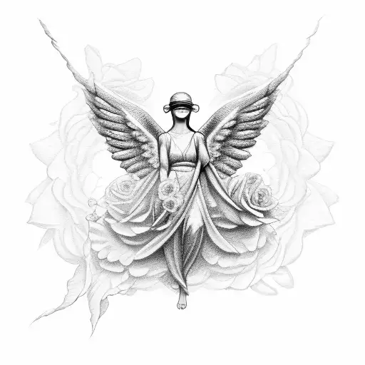 Blindfolded Angel Holding A Large Rose