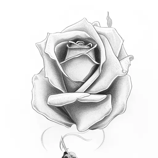 Sideways Facing Blindfolded Angel Folding A Large Rose In The Prayer Position