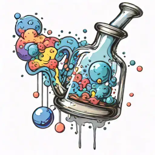 Chemistry Flask Pouring Out Colorful Paint Splatters Representing Love