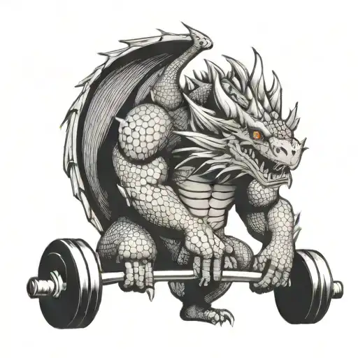 A Fierce Dragon Lifting Weights At The Gym