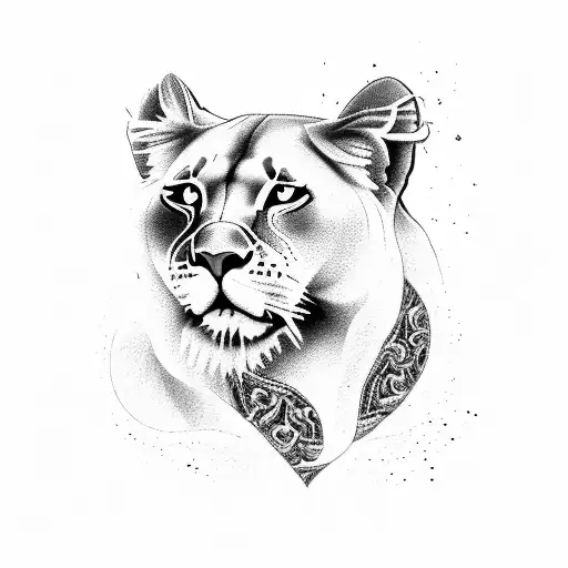 Lioness And A Black Cat Positioned In A Yin And Yang Symbol