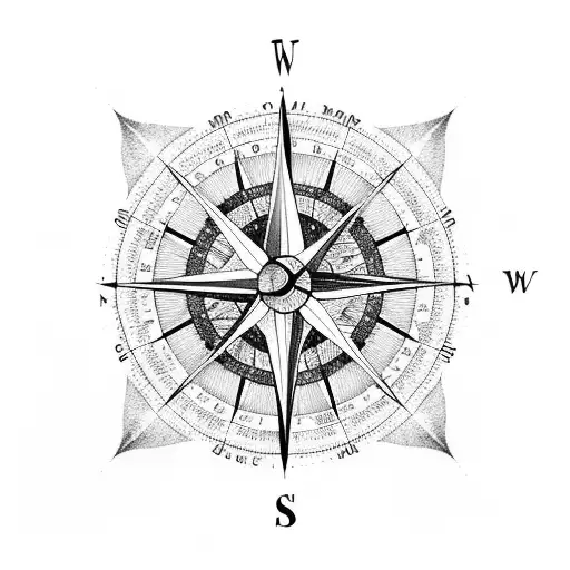Compass Whth Waves And Nountain Tattoo