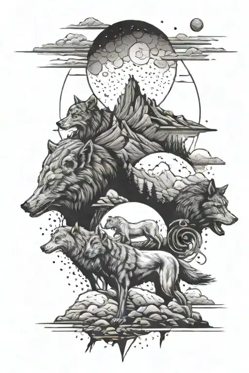 Landscape With Gladiator 5 Wolves And Moon