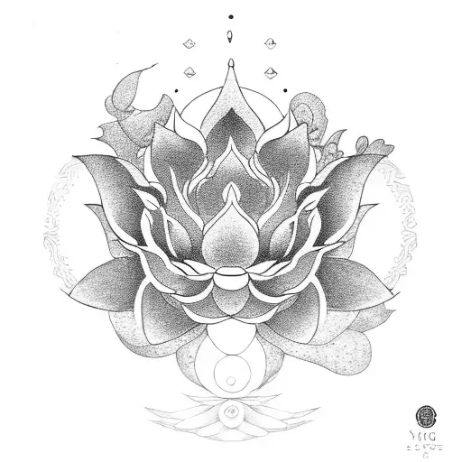 Yin And Yang With Lotus Flower Around
