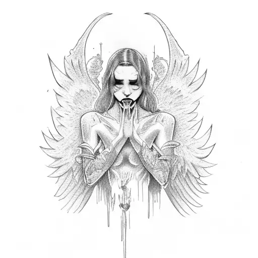 Fallen Angel Crying On Alter