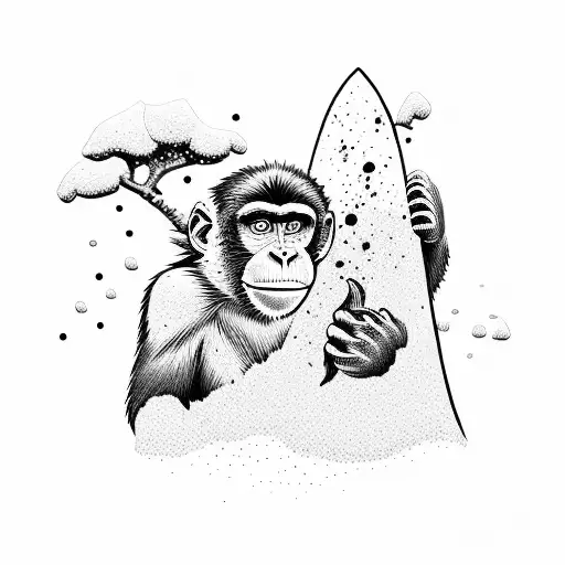 A Monkey Snowboarding Down A Mountain