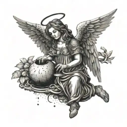 Medieval Angel With Wings Relaxes And Drinking Coconut Water