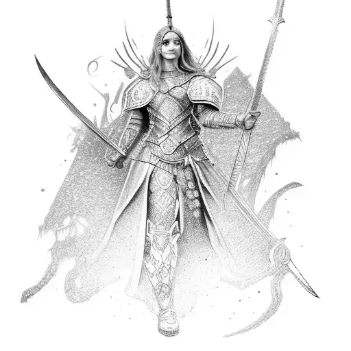 A Warrior Princess With Intricate Armor And A Sword Tattoo