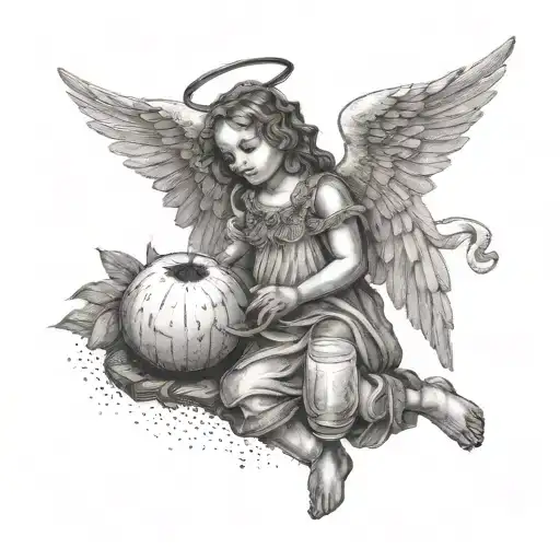 Medieval Child Angel With Wings Relaxes And Drinking Coconut Water