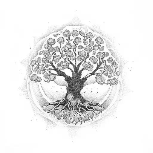 Tree Of Life With 3 Flowers