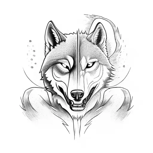 Kickboxer And A Wolf Facing Each Other In A Battle Stance