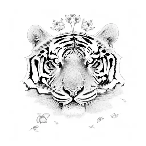 Bird And Flowers And Tiger