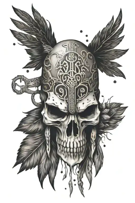 Crow Skull With A Viking Runes Engraved In The Head