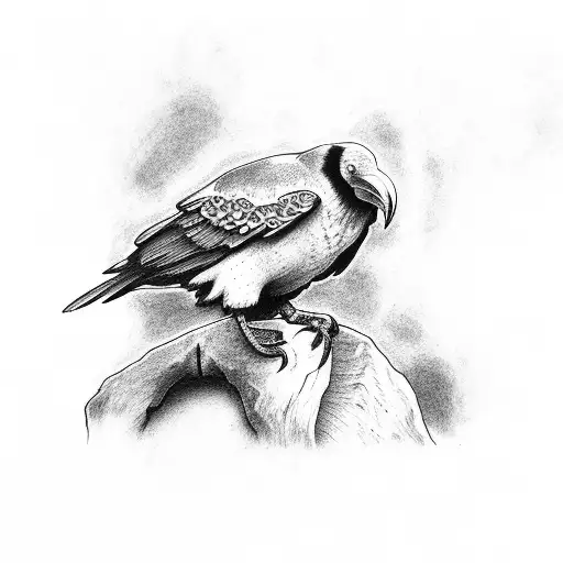 Raven Perched On A Skull