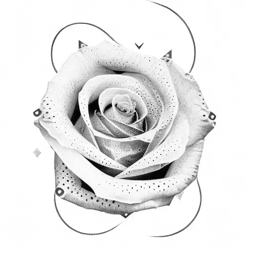 A Dotwork Rose With Delicate Geometric Patterns In The Background