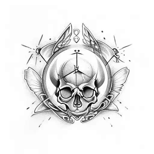 Skull And Crosses And Hourglass With Butterflys