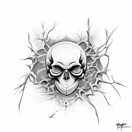 Spiders Hanging From Skull With Crow