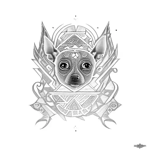 A Dark And Mysterious Mexican Hairless Dog Surrounded By Aztec Symbols