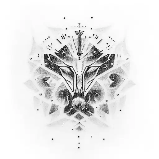 A Dotwork Tattoo Of A Nebula With Animal Silhouettes Forming Jesus' Face