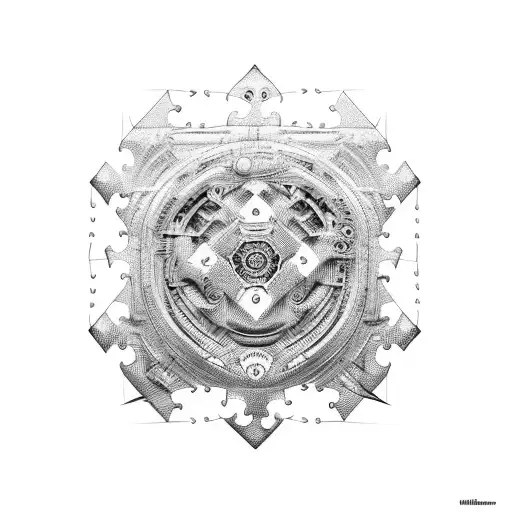 An Intricate Puzzle Design With Hidden Symbols Representing Different Aspects Of Technology