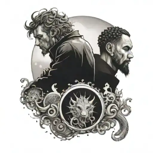 Man Inside Bubble And In Front A Leo And A Dragon