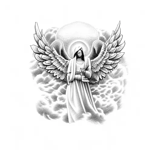 Lords Prayer With Angel And Clouds For Half Sleeve