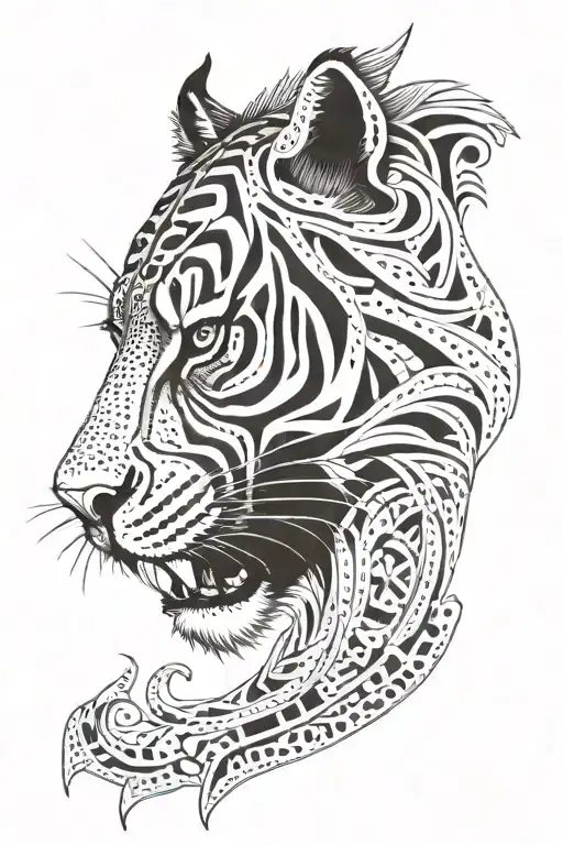 Sabertooth Tiger Face With Tribal