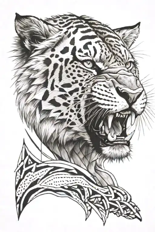 Sabertooth Tiger Face Half Geometric Half Realism Style