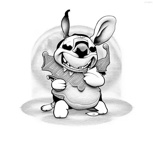 Stitch De Disney Con Una Maquina De Tatuar En La Mano