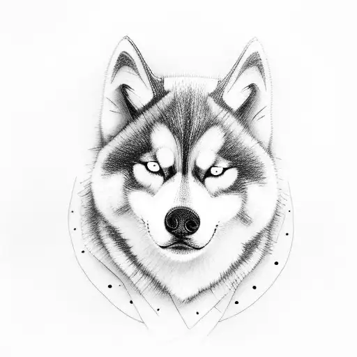 Create A Mystical Scene Of A Husky Howling At The Full Moon In Dotwork Style