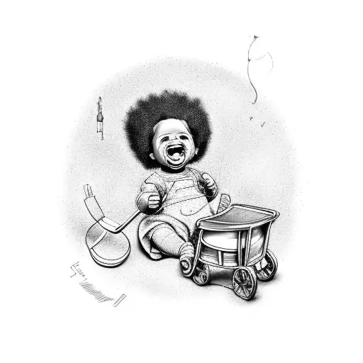 Baby With Afro With A Cigar In A Stroller
